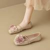 Ballet shoes new square head single shoes women's flat bottom shallow mouth word with flowers grandma shoes women's tide