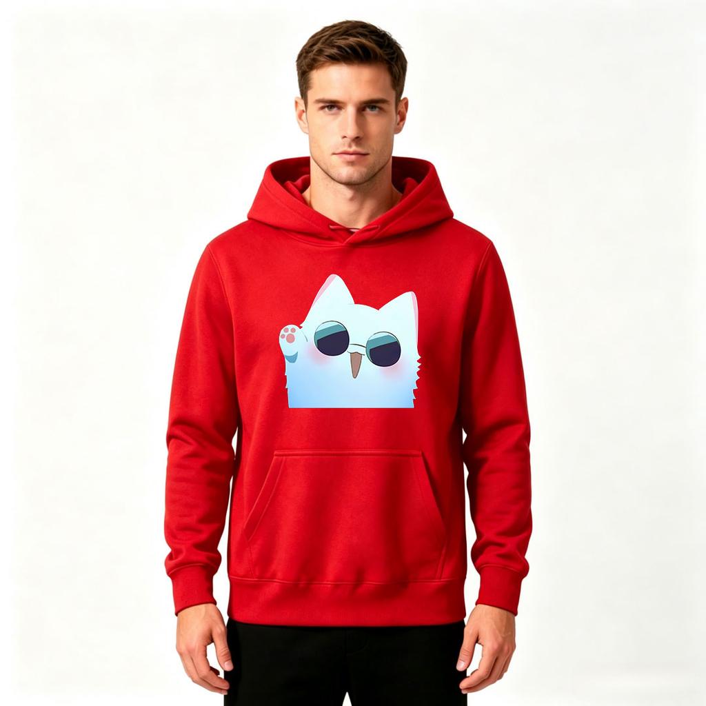 Men's Cute Cool Cat Print Pullover Hoodie Casual Long Sleeve Sweatshirt for Daily Wear