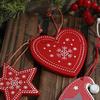 Classic Red White Decorations Christmas Tree Wooden Pendant Vintage Cartoon Ornament with Lanyards Heart Star Shaped Pendants Lightweight
