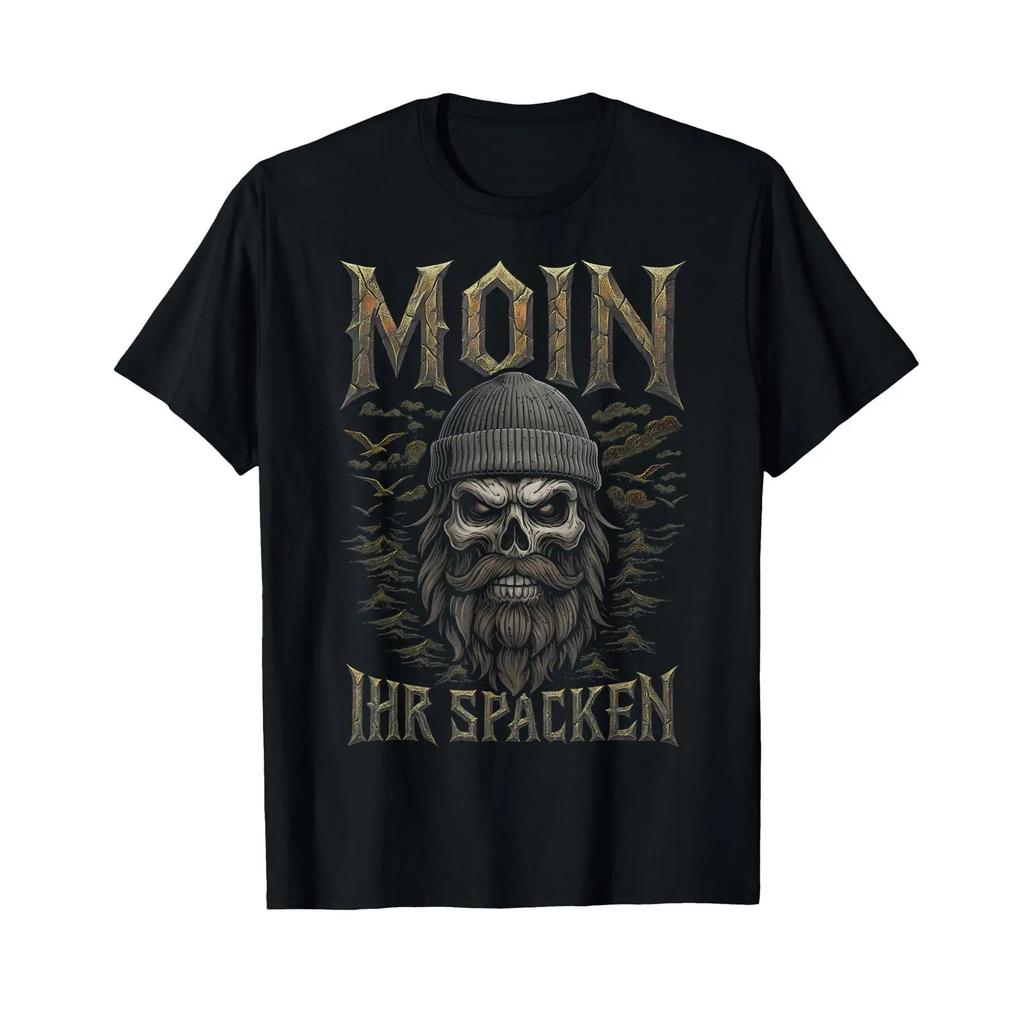 Moin Ihr Spacken North German Low Skull T Shirt Vintage Washed Graphic Men Slightly Homme Breathable Soft Stretched Stylish