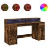 VidaXL Desk and LED Lights Smoked Oak 160x55x91cm Engineered Wood, Work Desk, Study Desk, Office Desk At 3309433