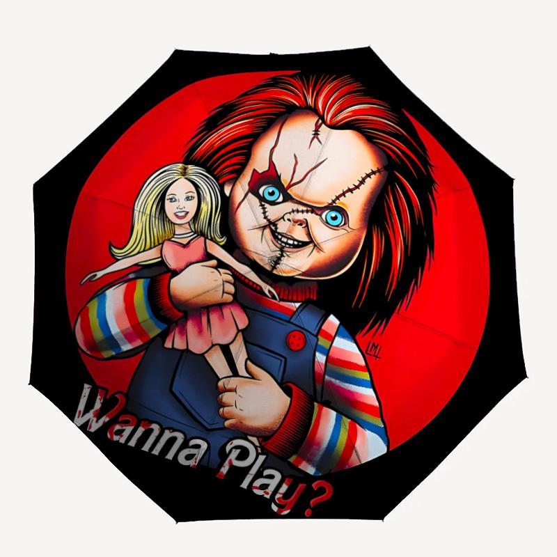 

1 шт. Зонт-трость Chucky с автоматическим открытием/закрытием, Складной зонт, Портативный компактный зонт для путешествий, Подарок на день рождения/Рождество для мужчин и женщин L1110y27