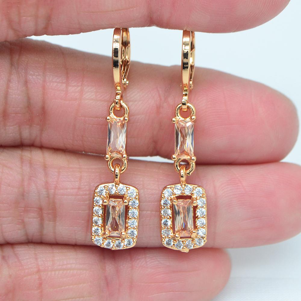 

Женские модные милые розовые серьги с кубическим цирконием CZ, прямоугольные серьги, ювелирные изделия