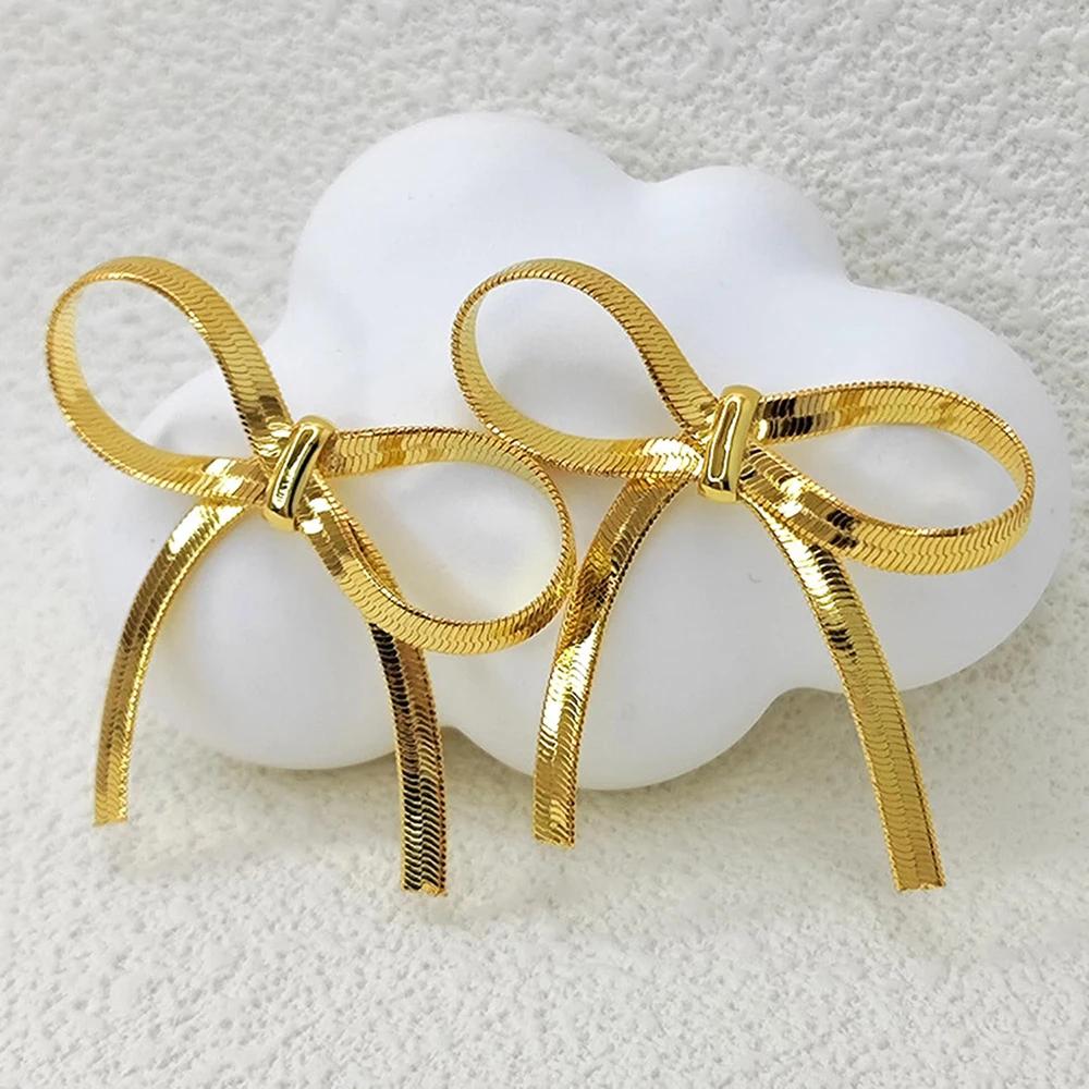 

New Trendy Long Short Snake Chain Bow Drop Earrings for Women Gold Plated Statement Ribbon Bowknot Tassel Earring Party Zircon