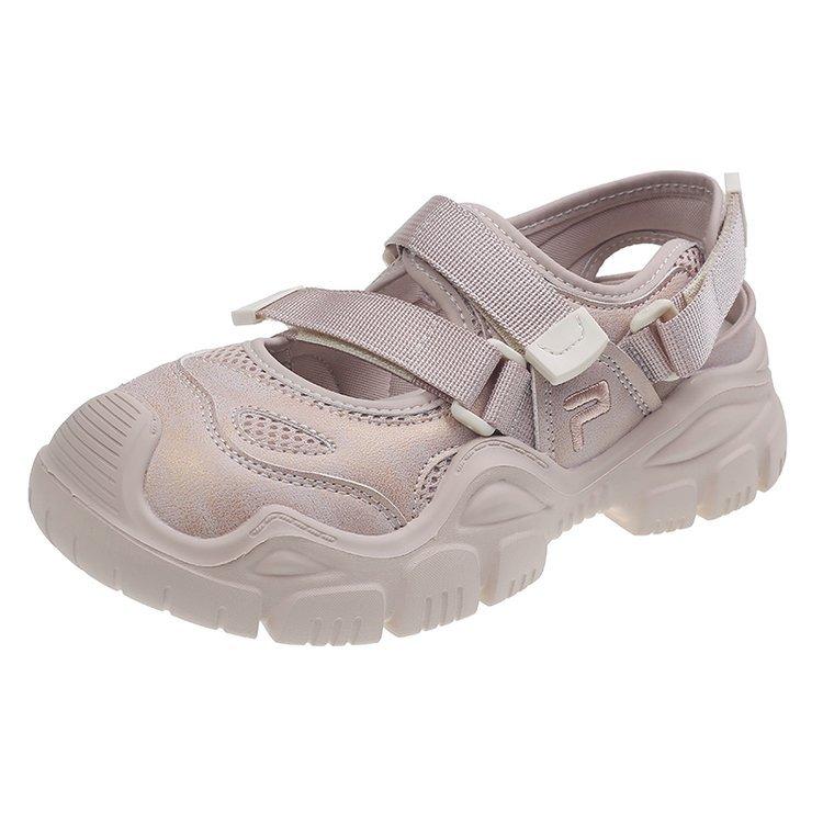 Cowhide version~ Ugly cute Mary Jane shoes hollow leather thick-soled Velcro bag head sandals sports dad shoes women
