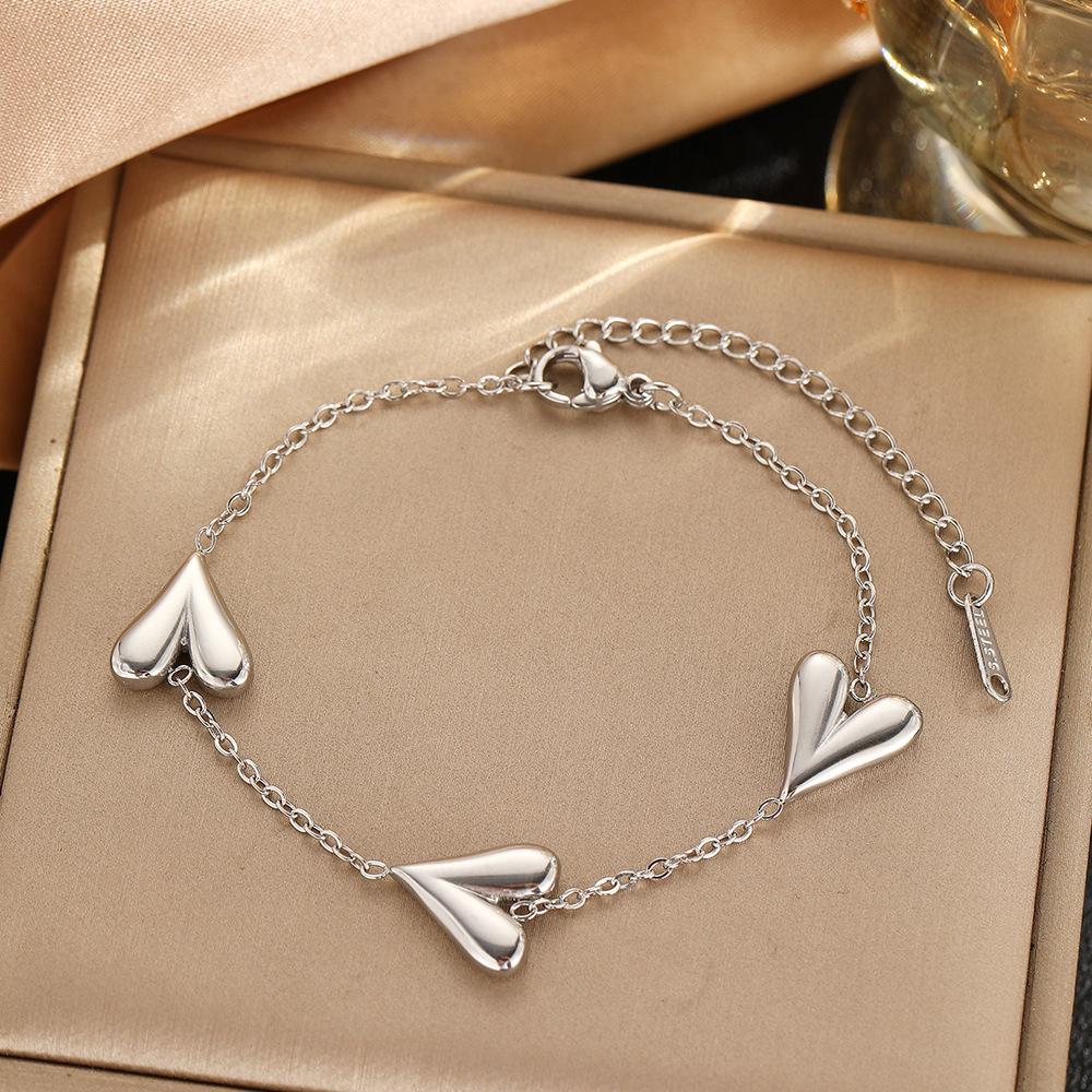 Stainless Steel Peach Heart-Shaped Bracelets for Women Minimalism Gold Color Chain Charm Bracelet Fashion Waterproof Jewelry