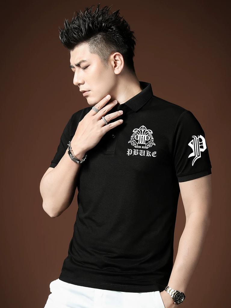 European Station Men's Elbow-Sleeved Top Paul T-shirt Summer New Arrival Trendy Walnut Print Short Sleeve Polo Shirt T-shirt Men's Clothing