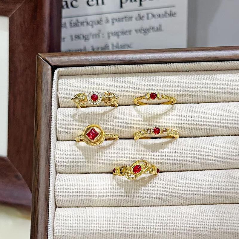 Court Style Fashion Medieval Vintage Red Open Ring Female Niche Temperament Exquisite Advanced Sense Index Finger Ring