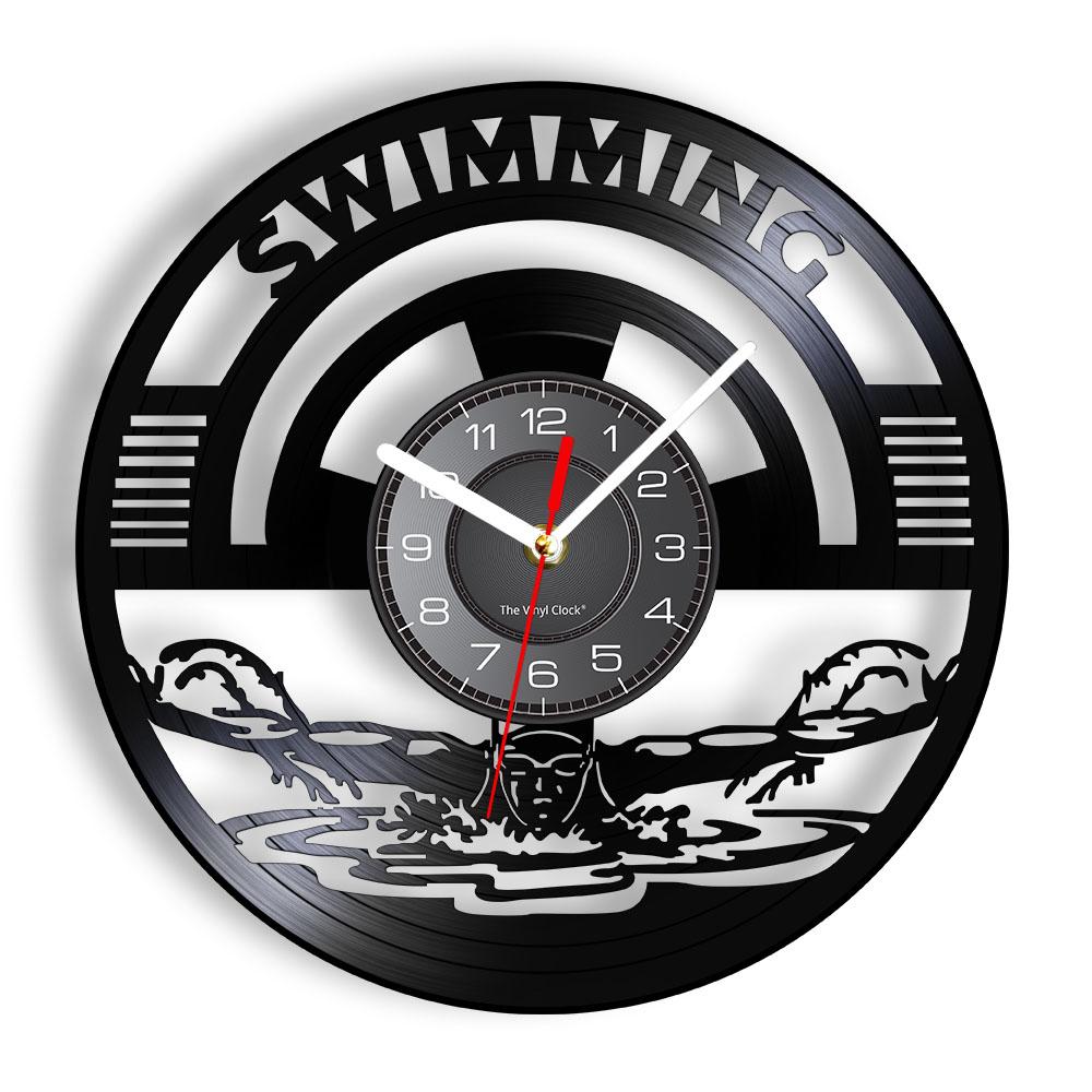 Vinyl Record Clock Swimming Sport Wall Clock Gift Idea Swimmer Swim Open Water Pool Wall Art Pool Diver Swimmer Swim Coach Gif