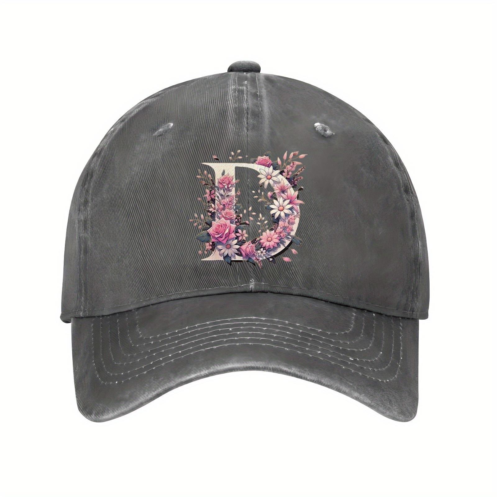 

Floral Letter D Baseball Cap Unisex Casual Cotton Adjustable Distressed Outdoor Cap One Size