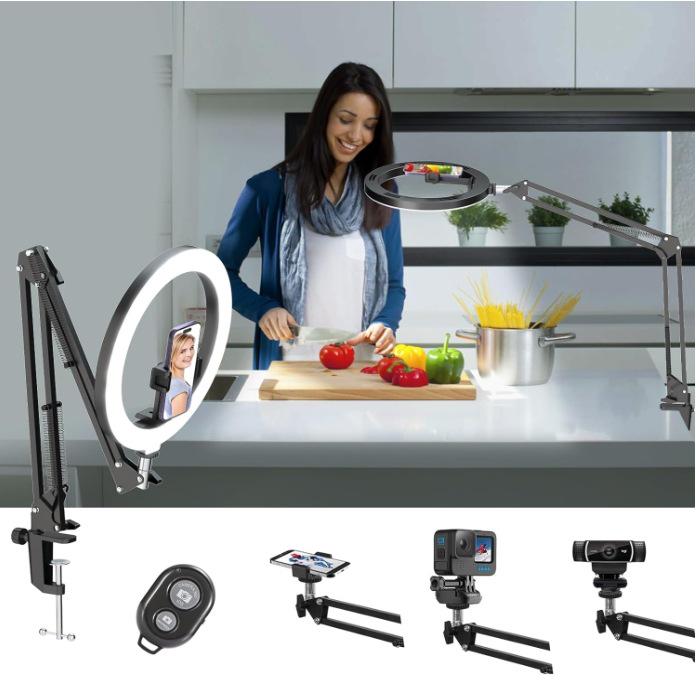 

10 Селфи Кольцевая Лампа с Держателем для Телефона на Штанге для Съемки Сверху и Прямых Эфиров