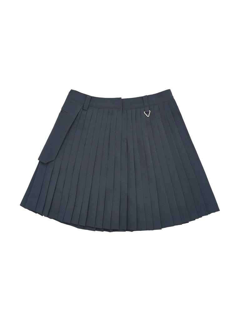 Button Play Out-Pocket Pleated Skirt_Gray