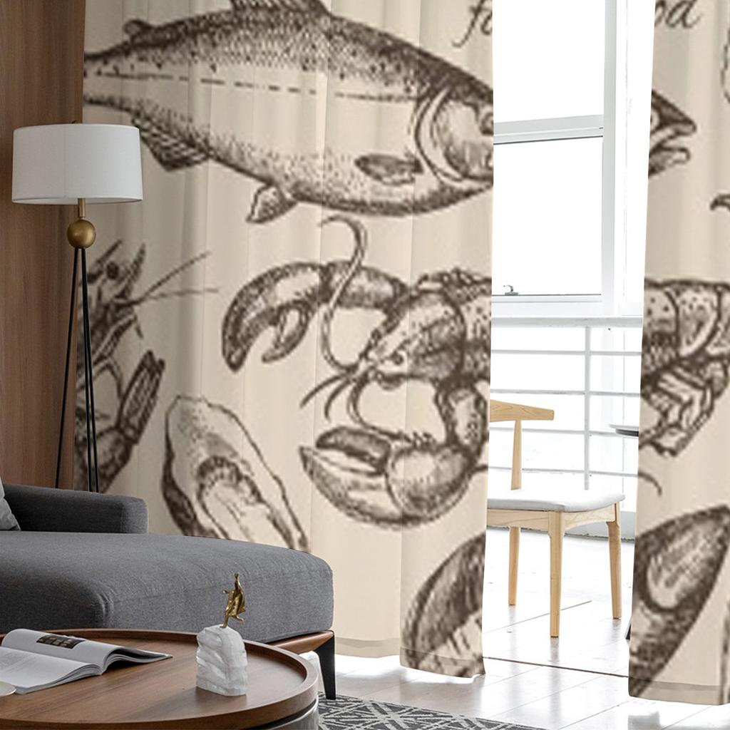 Szkic Owoce Morza Tiulowe Zasłony Do Salonu Przezroczysta Zasłona Sypialnia Woal Organza Dekoracyjne Aranżacje Okienne