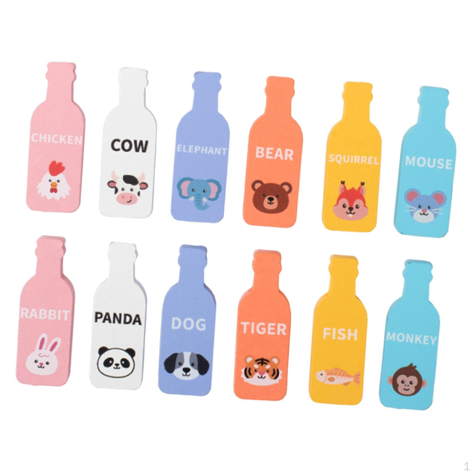 12Pcs Animal and Food Matching Game Learning Toy Wood Color Recognition Interactive Stacking