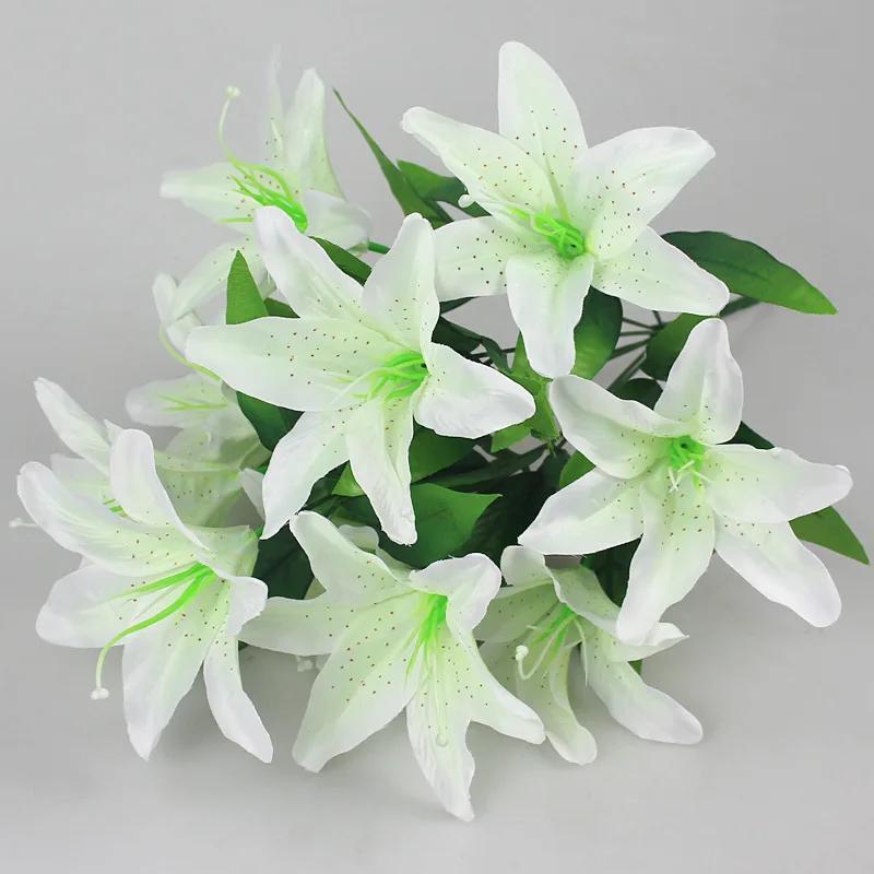 1PC 10 Heads Artificial Lily Flowers European Multicolor Fake Bridal Flower Bouquet Wedding Home Party Decoration Flowers