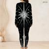 Women Plus Size Round Neck Long Sleeve Printed Dark Green Two Piece Set Longline Top And Fitted Pants