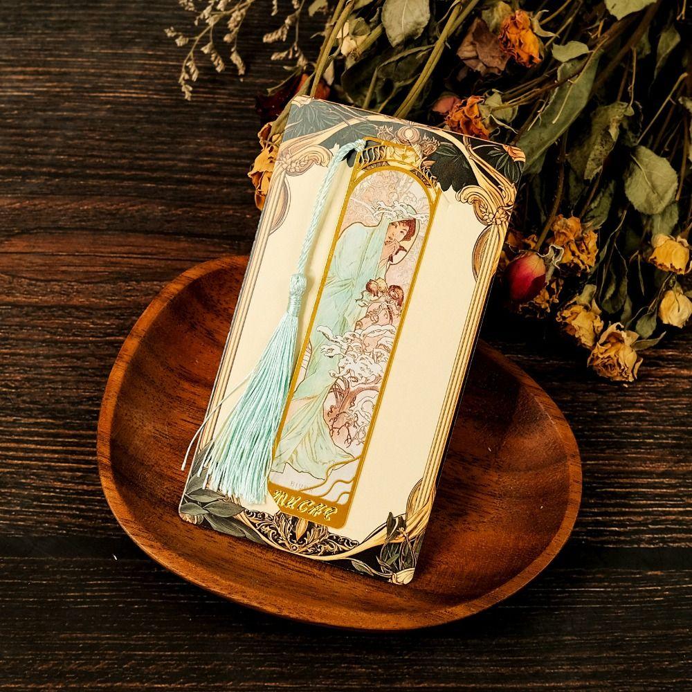 Mucha Retro Style Book Page Holder Metal Book Page Marker Portable Reading Book Paper Clip  Writers