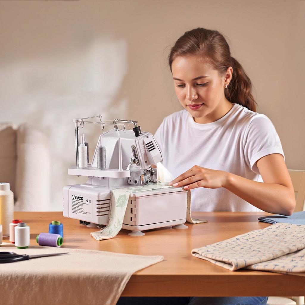 Serger Overlock Sewing Machine, 1250 Stitches Per Minute, 3 and 4 Thread Capability, with LED Light and Strong Suction Feet, Heavy-Duty Metal Frame