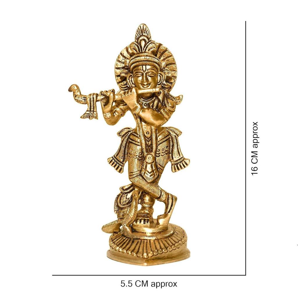 Messing Krishna Statue | Höhe - ca. 16 cm | Vastu-Idol für Zuhause und Büro | Zonale Platzierung - Westen |