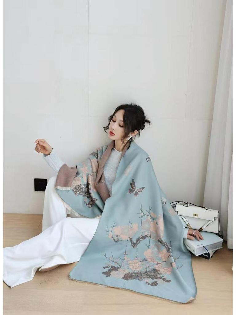 Sailing Oil Painting Scarf: High-End Versatile Women's Warm Shawl - Autumn/Winter 2024