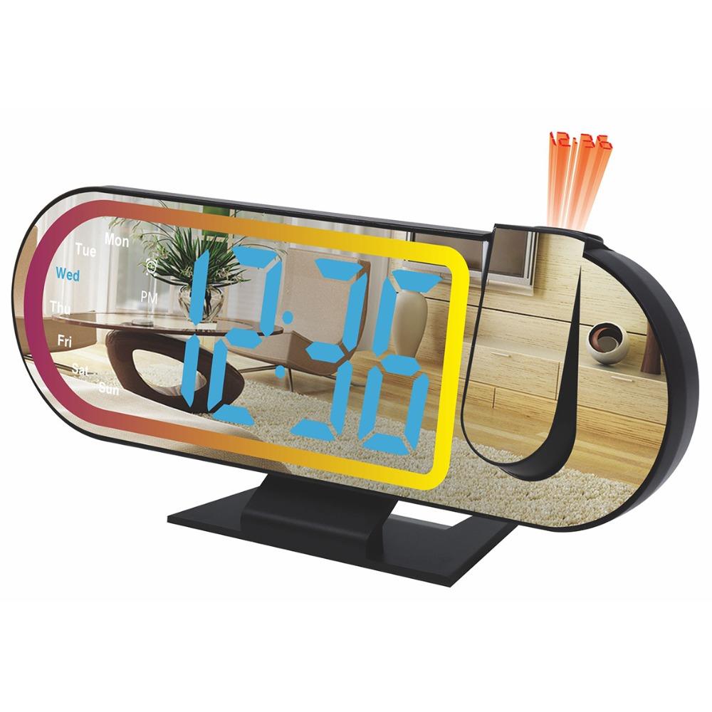 Large Screen Projection Alarm Clock Temperature RGB Mood Light Digital Alarm Clock Clear Time Intelligent Electronic