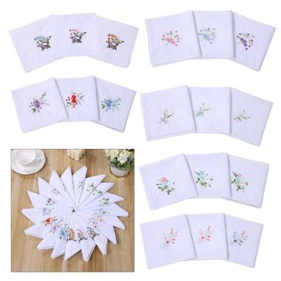 3pcs/set Practical Handkerchiefs Woman Washable Embroidery Flower Hankie Handkerchiefs for Adult Traveling Shopping