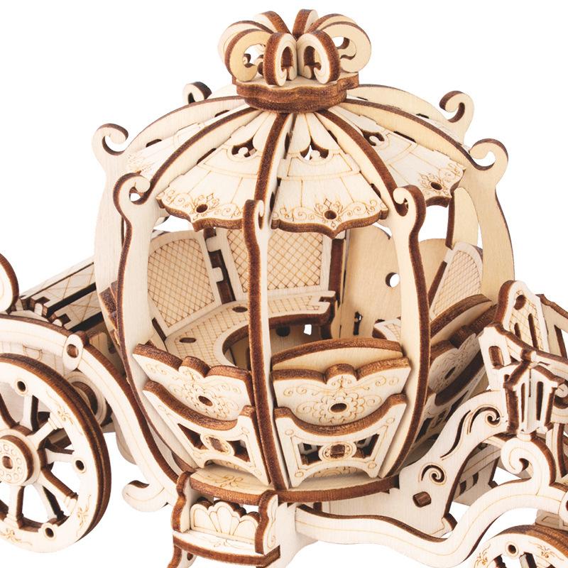 1Pc Pumpkin Cart Wooden Puzzle 3d Model Toy Boys and Girls Over 6 Years Old Handmade Gifts Street