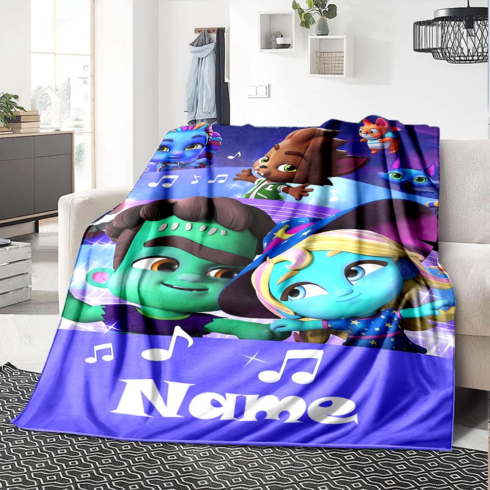 Custom Name Super Monsters Theme Printed Blanket - Perfect for Couch, Bed, Travel & Outdoor Use | Machine Washable, Cozy & Durable.