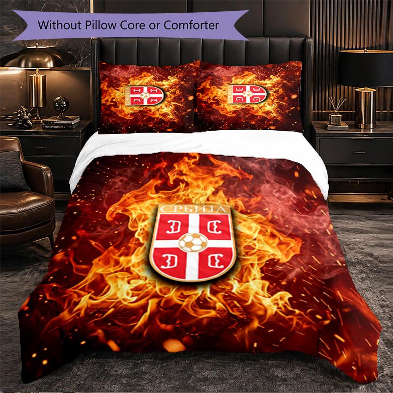 Serbia Pattern 3 Pieces Bedding Set Soft Microfiber Duvet Cover with Pillow Cases for Bedroom
