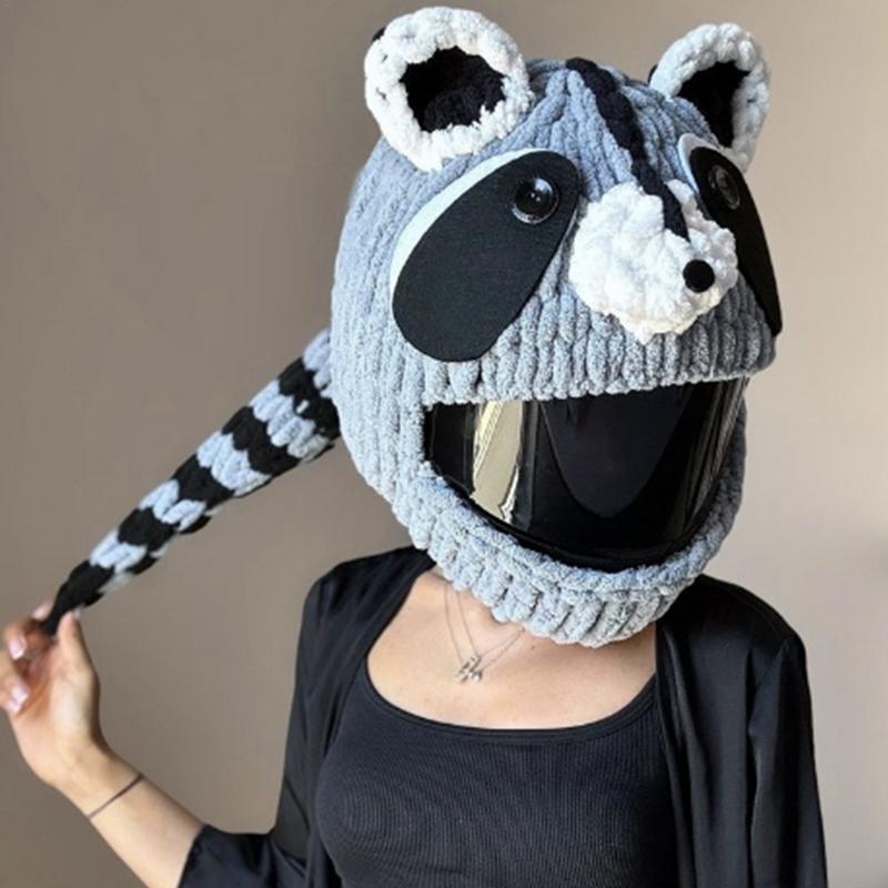Helmets Cover Motorcycle Cute Cartoon Motorbike Helmet Hat Knitted Handmade Crochet Craft Protective Cover Helmets Accessories
