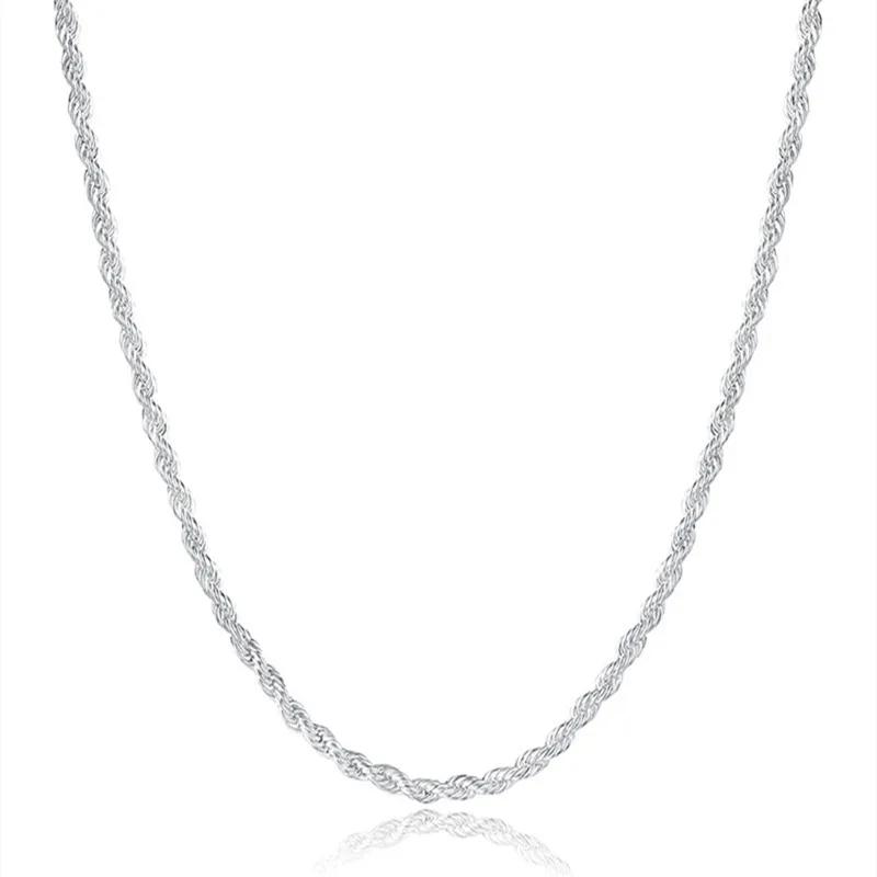 ALIZERO 925 Silver 2MM/3MM/4MM Twisted Rope Chain Necklace For Women Man Silver Necklaces Fashion Wedding Party Jewelry Gifts