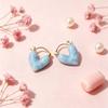 French-style blue heart ear clip for women, niche design earrings, daily fashion, minimalist, cool style