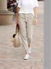 Solid Color Cotton Linen Cropped Pants with Drawstring Waist (Casual, Loose Fit, 2025)
