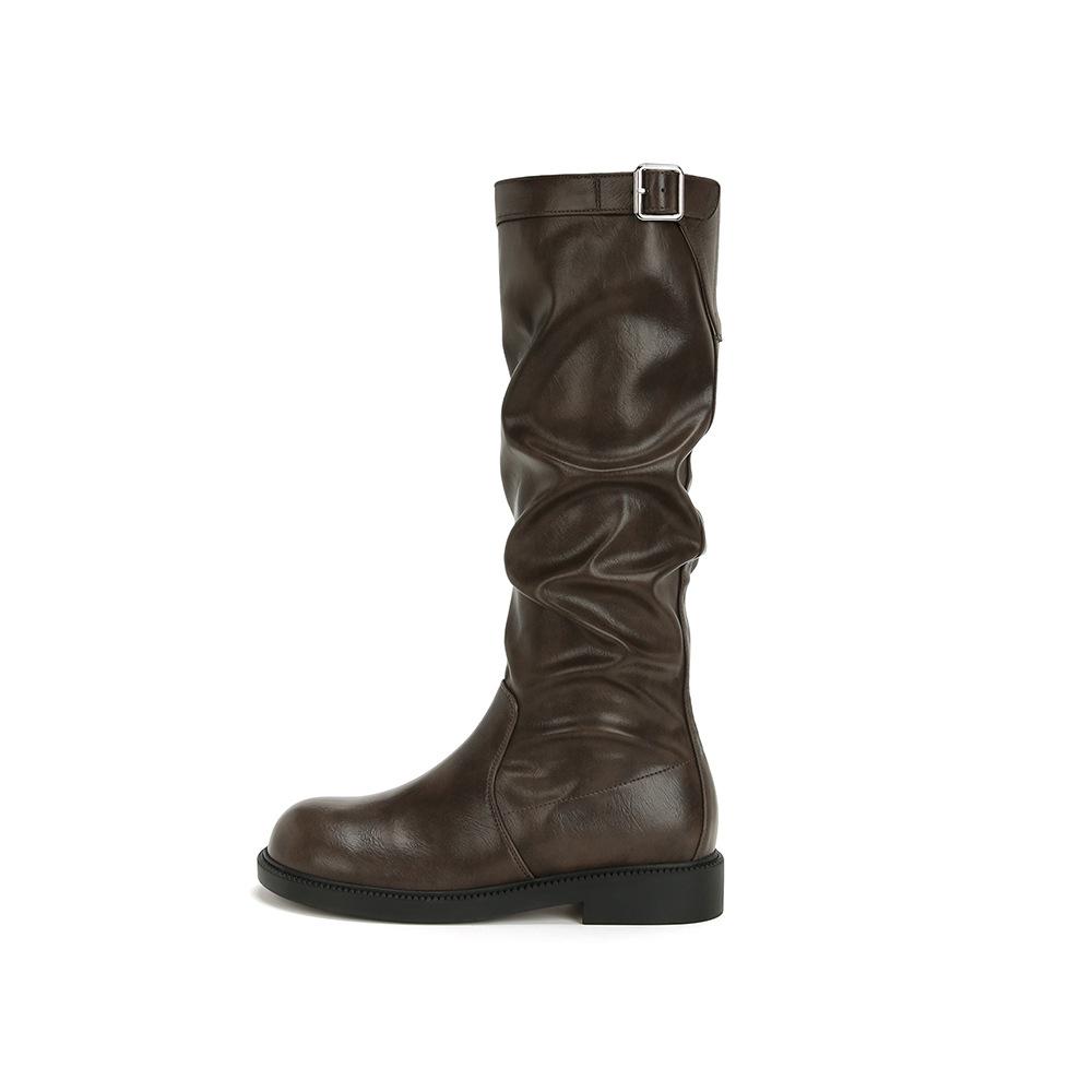 Grape Mother Winter New Long Tube Stacking Boots Women Wear High-end Thin Boots Women's Retro Korean Version Boots