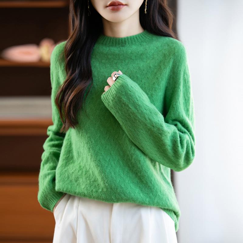 Women's 100% Pure Wool Wheat Ear Pattern Base Layer Top - Plus Size, Stylish Autumn/Winter 2025 Sweater