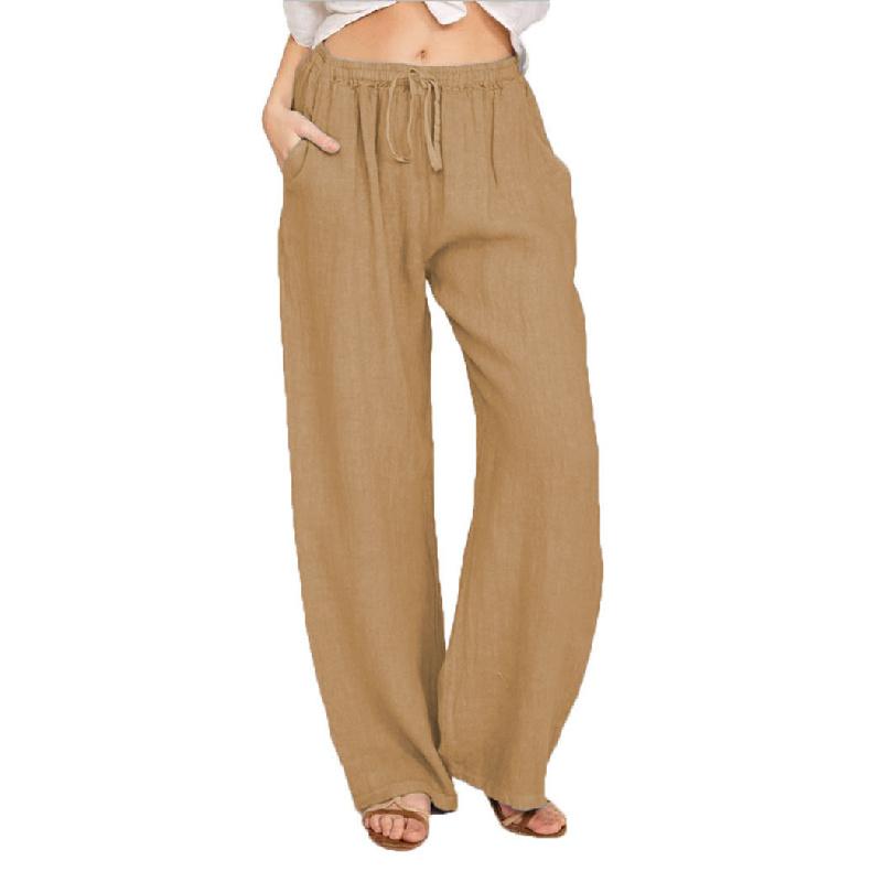 2026 New Solid Color Casual Cotton-Linen Pants for Women, Loose Fit, Versatile, with Drawstring