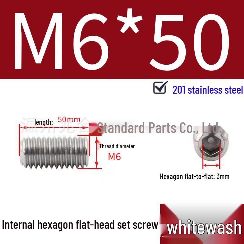 201 Stainless Steel Headless Set Screw - Flat End Socket Screw