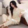 Women's Cotton Pajama Set: Cardigan, Long Sleeve, Long Pants with Chest Pad – Fashionable and Casual Autumn Homewear