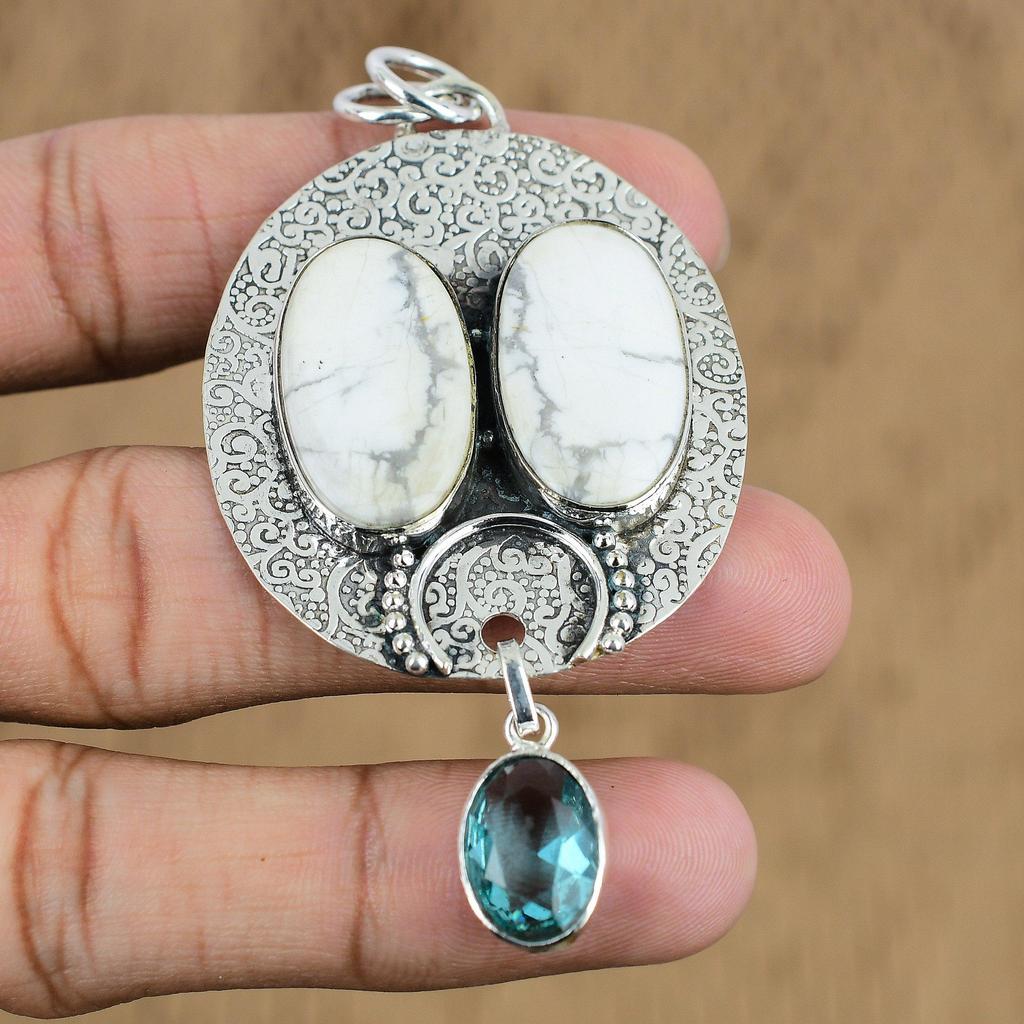 Natural Howlite Gemstone Pendant 925 Sterling Silver Indian Jewelry For Girls