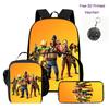 FORTNITE 3Pcs School Kit Lightweight Backpack Front Pocket Lunch Pouch Pencil Bag For Kids Age 6-10,Free 3D Printed Keychain
