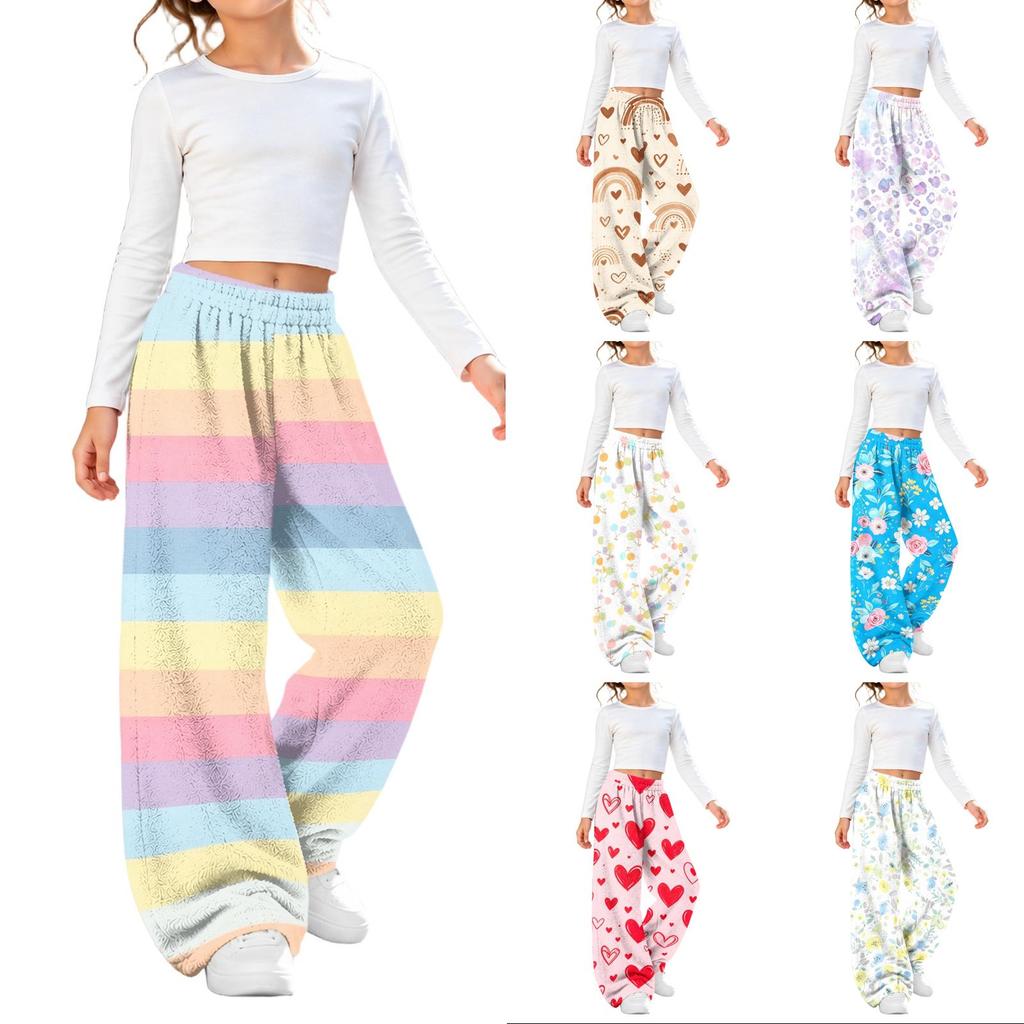 Fashionable Girls' Flannel Warm Loose Printed Pants