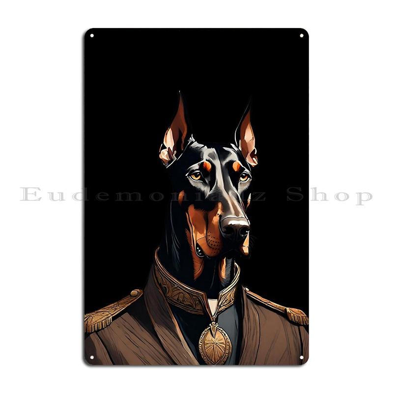 Classy Doberman Pinscher Dog Watercolour Digital Portrait Metal Plaque Garage Character Classic Poster Bar Tin Sign Poster