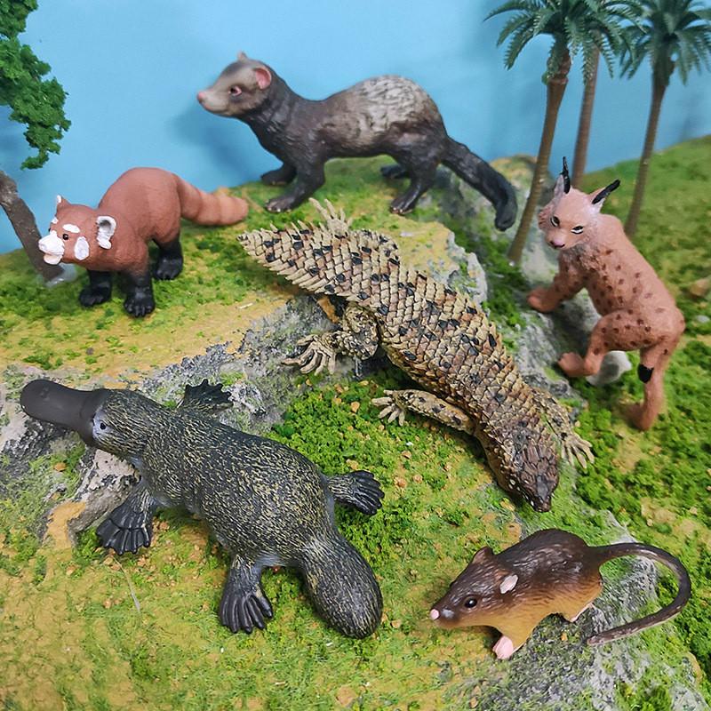 Exquisite Plastiktierfiguren, einschließlich Kurzschwanzluchs, Roter Panda und einzigartiges Schnabeltier, ideal für Heimdekoration und Bildungszwecke