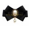 49MD Pearl Ribbon Brooch Pin Bow Tie Vintage Pre-Tied Collar Jewelry Bowknot Necktie