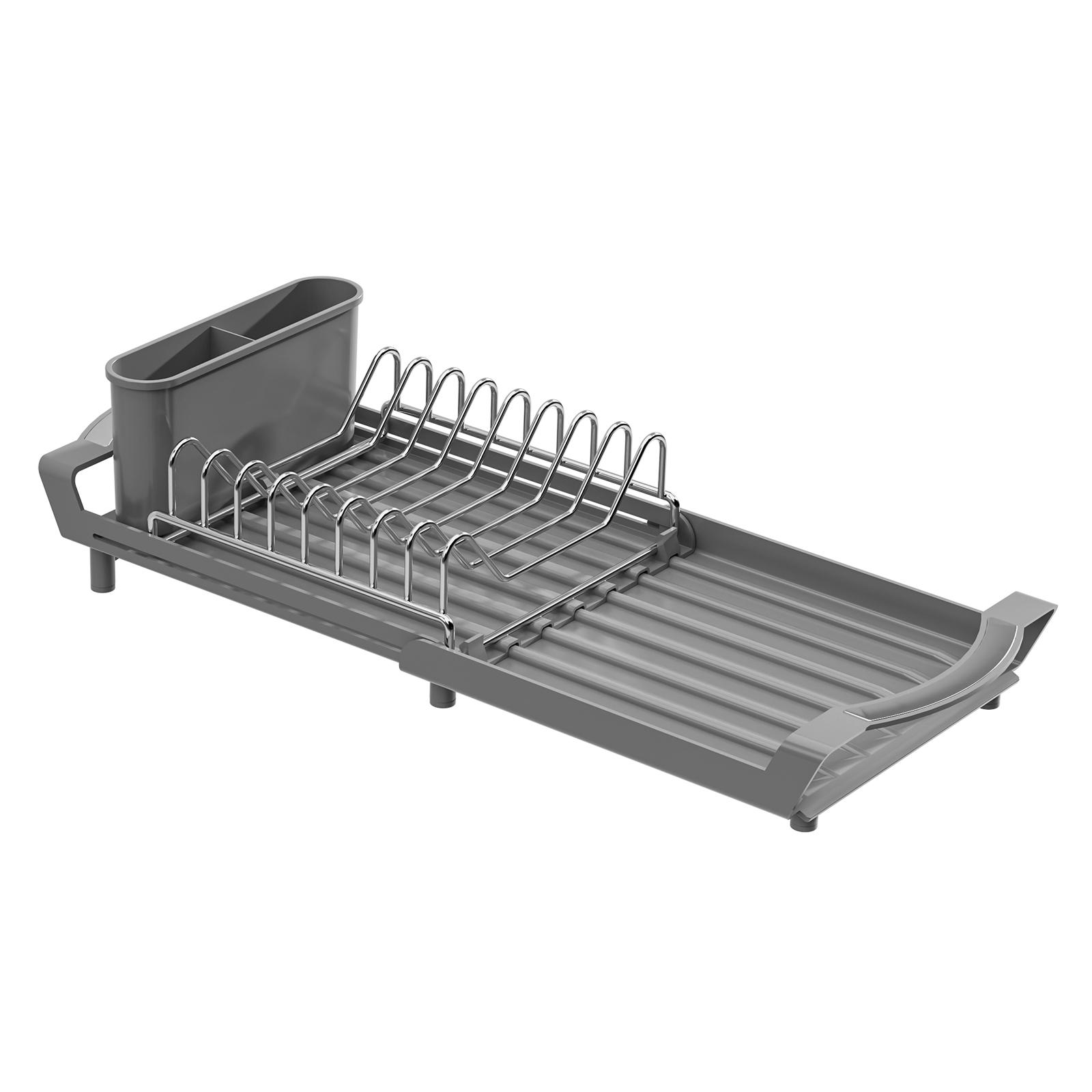 

1 шт. 2в1 Органайзер для посуды, Сушилка для посуды, Расширяемая стойка для хранения посуды с держателем для ножей и вилок, Кухонный органайзер для хранения серый