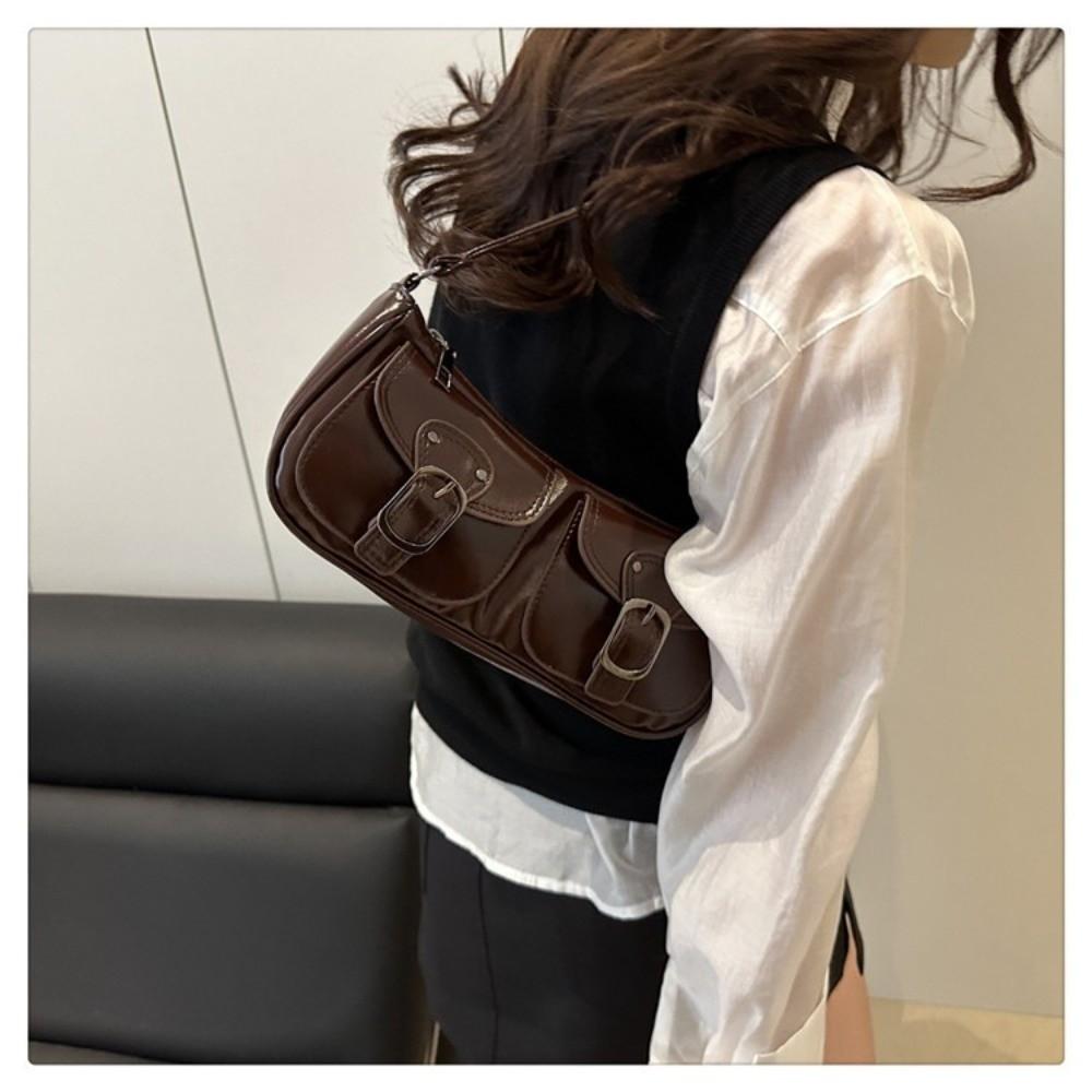 Y2k Pu Leather Shoulder Bag Vintage Zipper Handbag Trendy Women's Armpit Bag  Spicy Girls