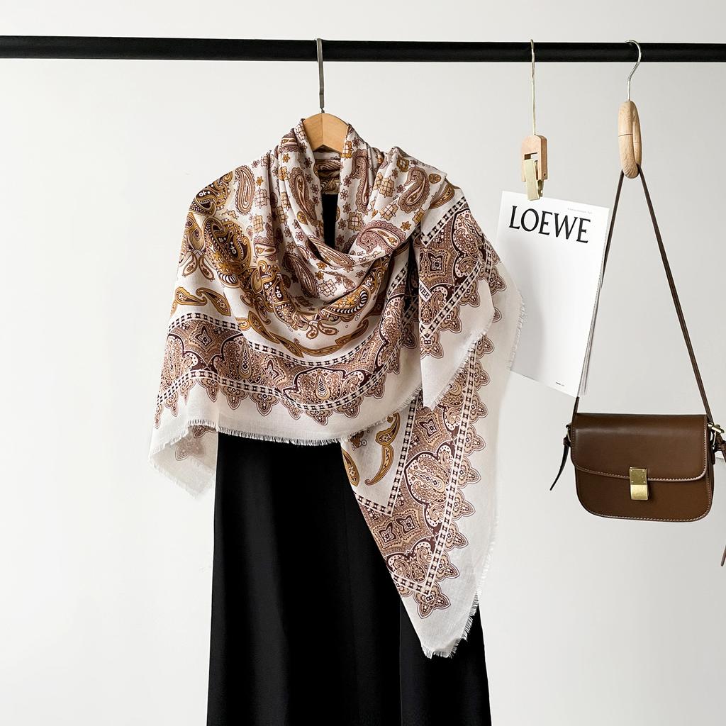 Retro Fashion Black Cashew Print Scarf Women Cotton And Linen Shawl And Wrap Versatile Sunscreen Lady Scarves