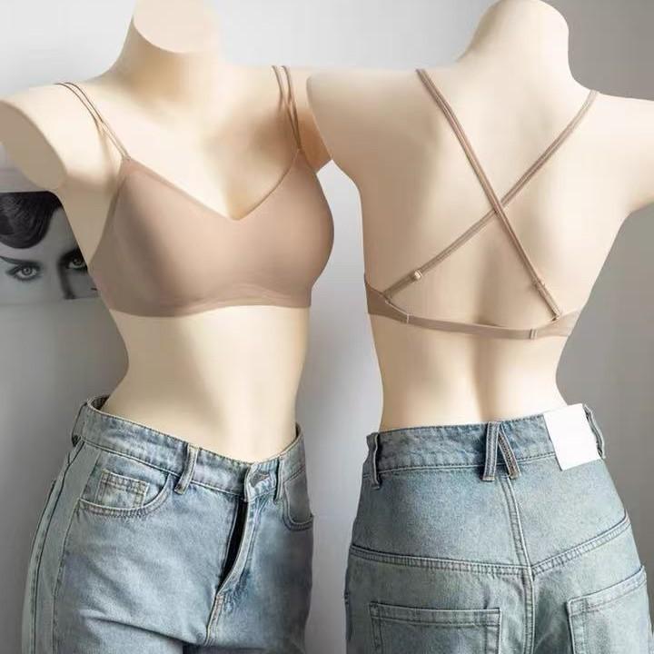 Liquid foundation cross beautiful back women's summer thin anti-sagging invisible seamless big halter bra