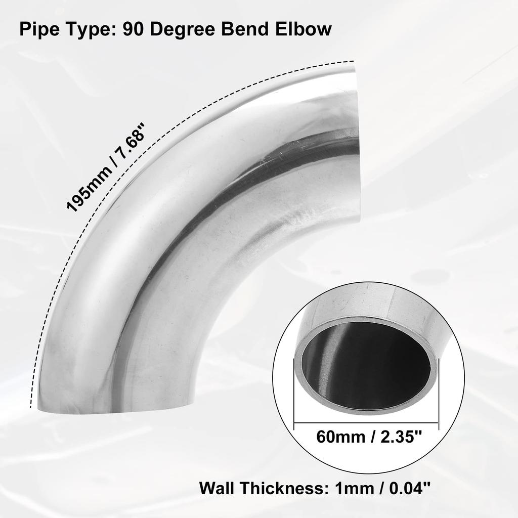 uxcell SS304 90 Degree Mandrel Bend Elbow, Stainless Steel, Exhaust Elbow Pipe, Modified Car