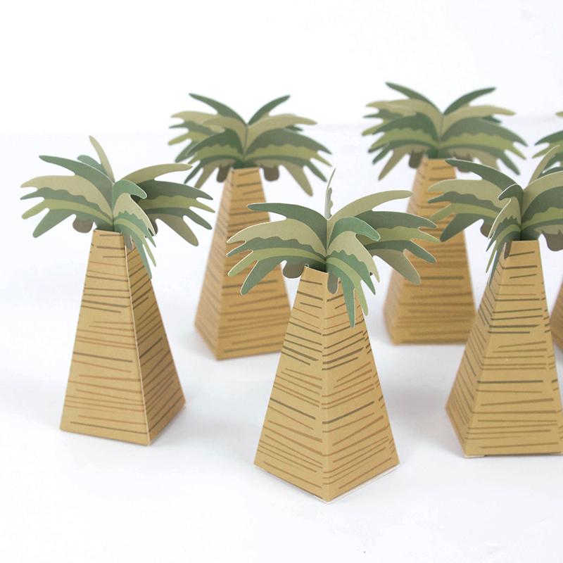 10/20/30pcs Coconut Palm Tree Candy Box Paper Chocolate Sweet Treat Boxes Hawaiian Tropical Wedding Birthday Party Gift Packing